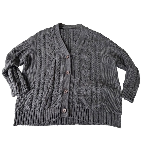 QUINCE Organic Cotton Cable Knit Cardigan Charcoal Chunky Classic Women's S - Picture 6 of 9
